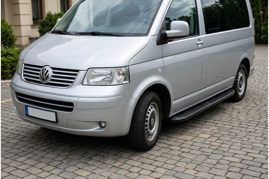 Volkswagen T5 Transporter 2003-2010 гг. Боковые Подножки Tayga Black (2 шт., Алюминий) Image