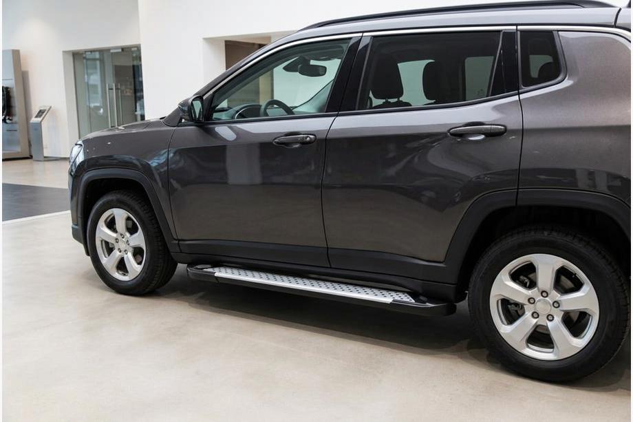 Jeep Compass 2016- гг. Боковые пороги Allmond Grey (2 шт., алюминий) Image