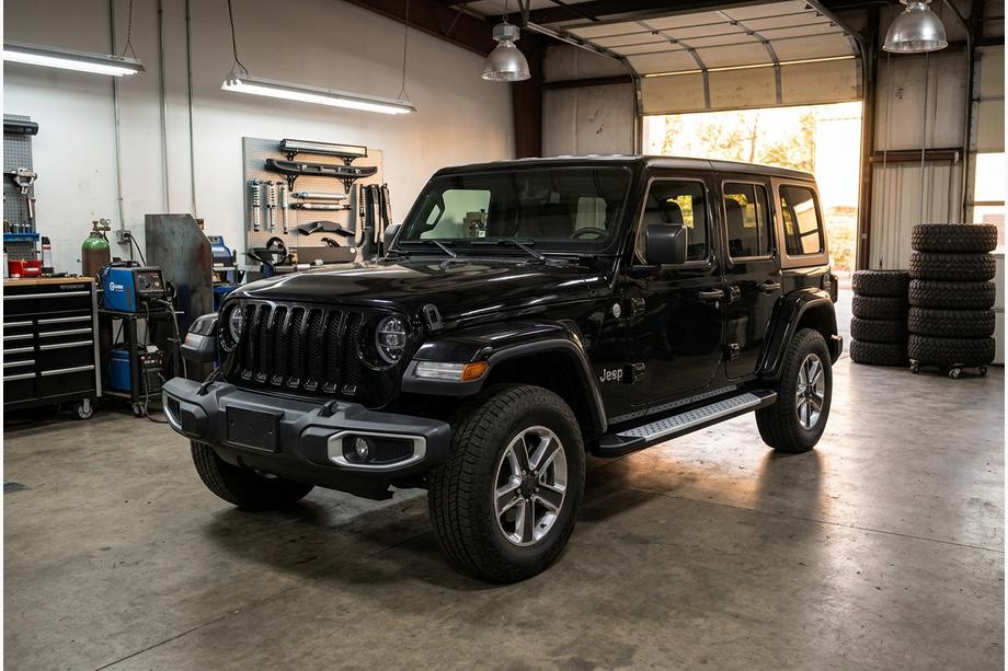 Jeep Wrangler 2018- гг. Боковые пороги Allmond Grey (2 шт., алюминий) Image