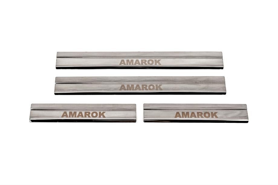 Volkswagen Amarok 2010-2022 гг. Накладки на пороги Carmos V3 (4 шт, нержавейка) Фото 1