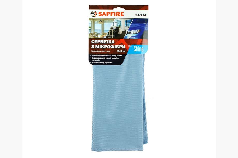 Салфетки для стекол 35x40 см голубые SA-214 SAPFIRE Shine Фото 1