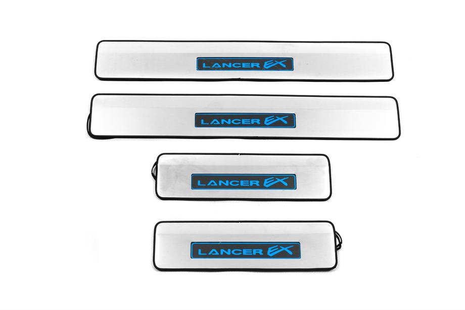 Mitsubishi Lancer X 2008- гг. Накладки на пороги (Libao Led, 4 шт., нержавейка) Image
