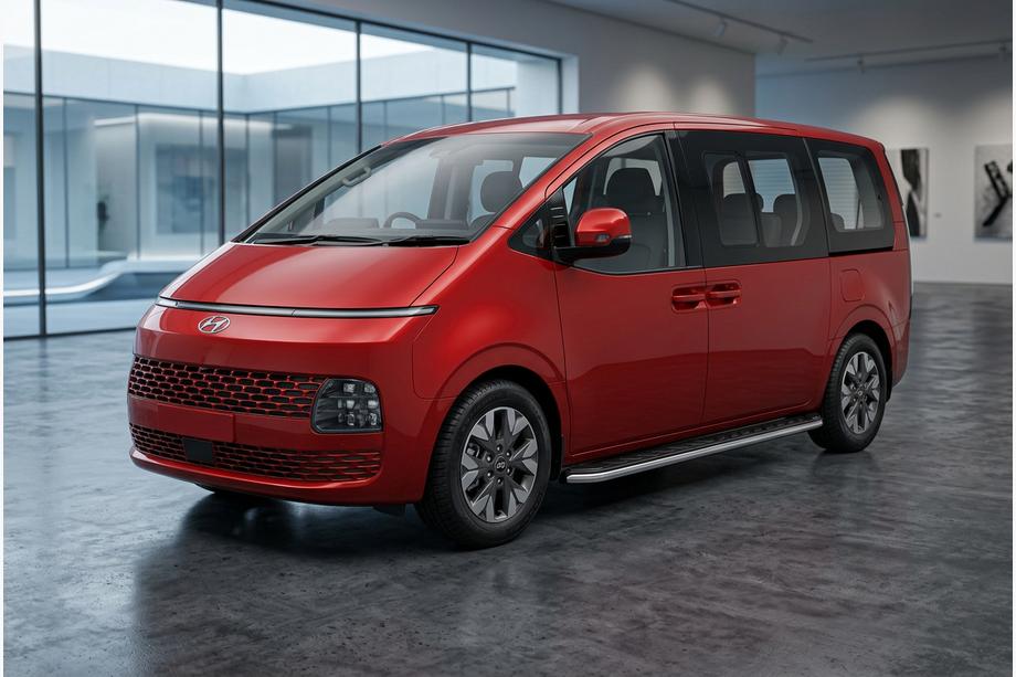Hyundai Staria 2021- гг. Боковые Подножки Maydos V1 (2 шт., Алюминий и Нержавейка) Image
