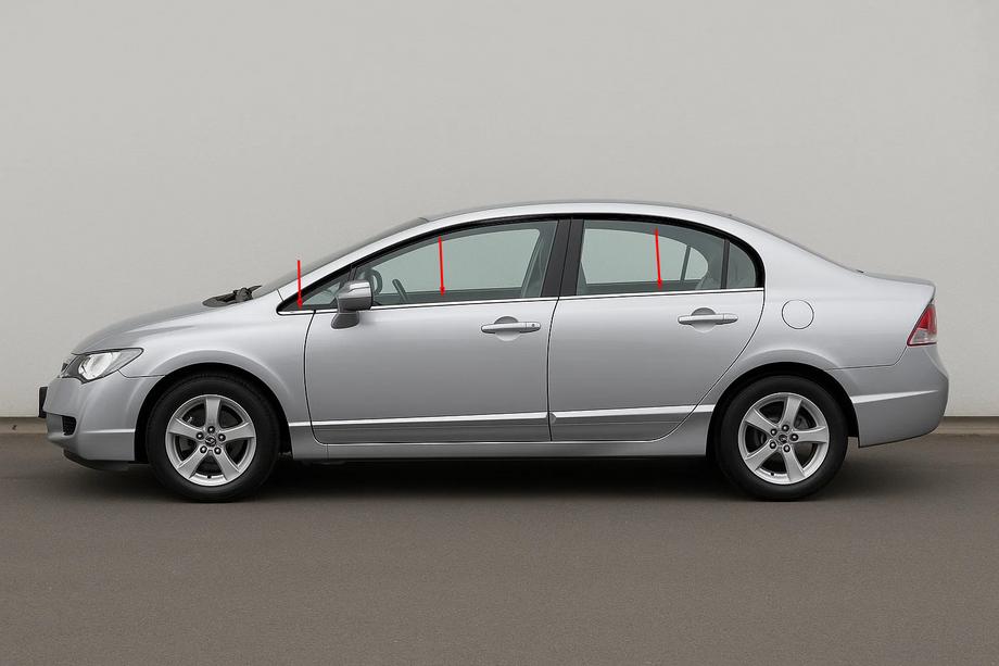 Honda Civic Sedan VIII 2006-2011 гг. Нижние молдинги окон нержавейка (6 шт) Carmos - Турецкая Нержавеющая Сталь Фото 1